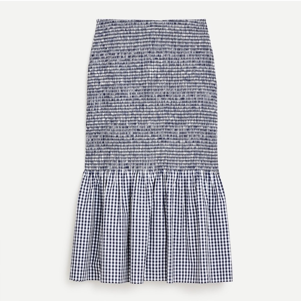 J. Crew Gingham Smocked Midi Ruffle Skirt